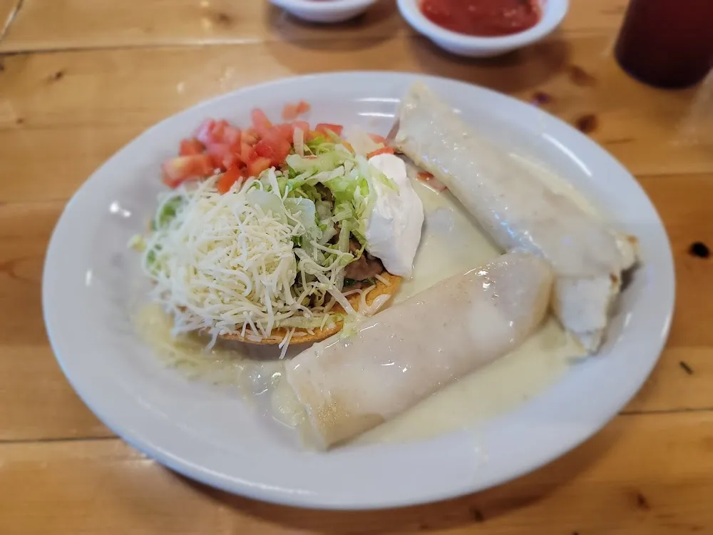 Vegetarian Cheese Enchilada Bean and Cheese Burrito Tostada